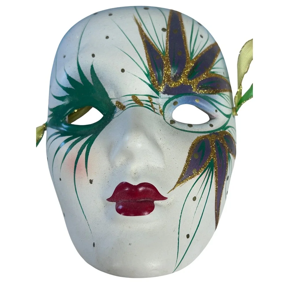 Vintage Mardi Gras Venetian Ceramic Mask 80s Wall Decor Painted‎ Glitter
